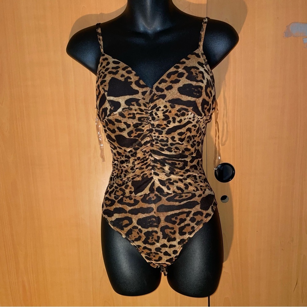 Brown and Black Animal Print Bodysuit Top
